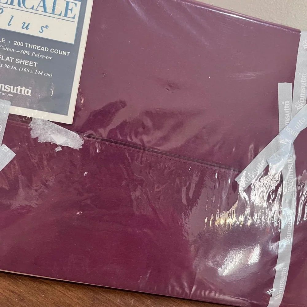 Vtg Wamsutta Supercale Plus Twin Flat‎ Sheet Burgundy 200TC Percale Made in USA